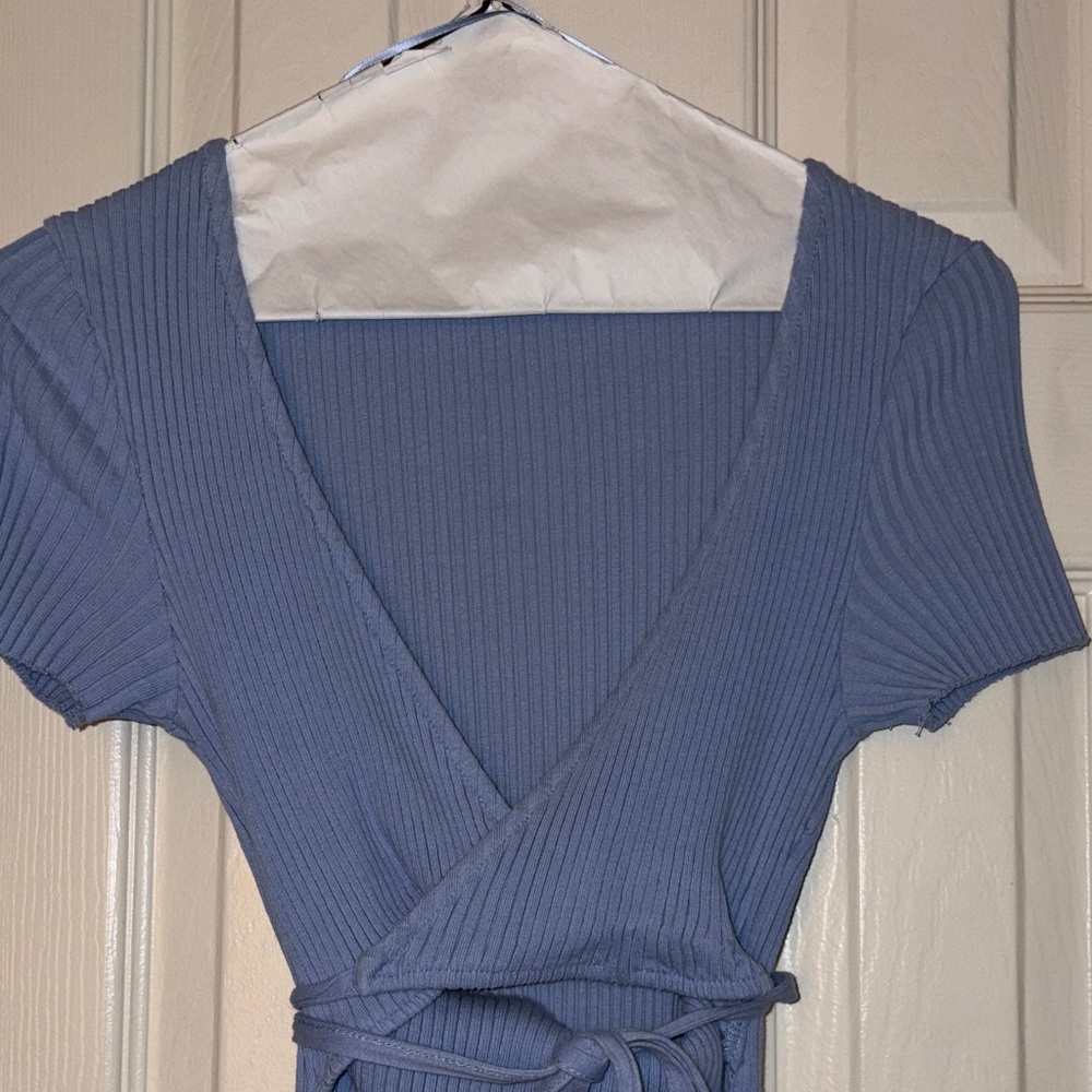 Ribbed Wrap Dress in Blue